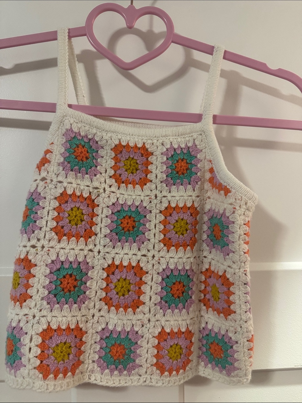 art class White Crochet Square Tank Dress with Orange, Teal & Lavender Accents